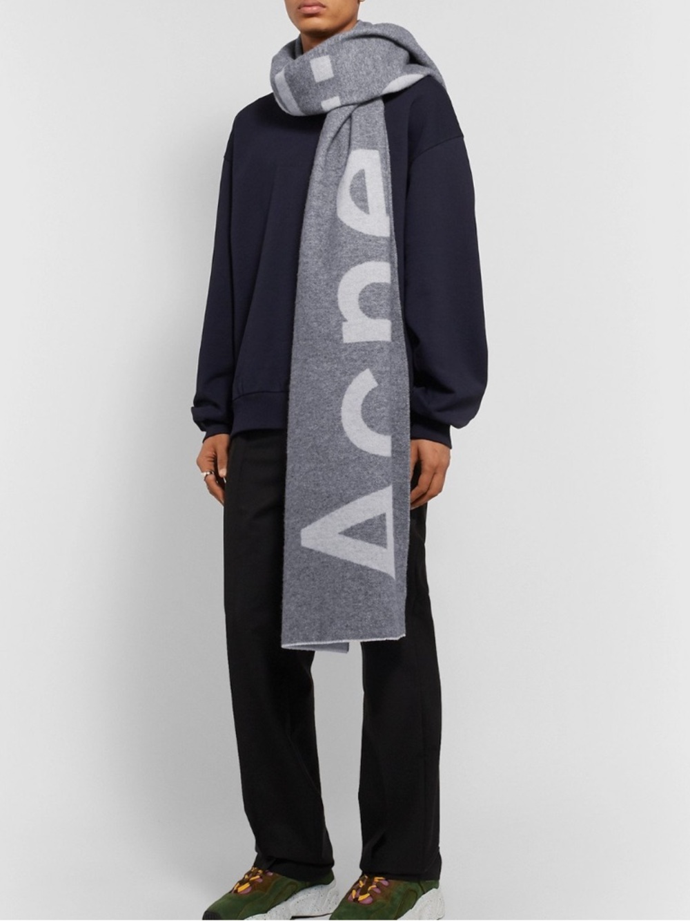 Acne Studios Gray Logo Knit Scarf - Reversible